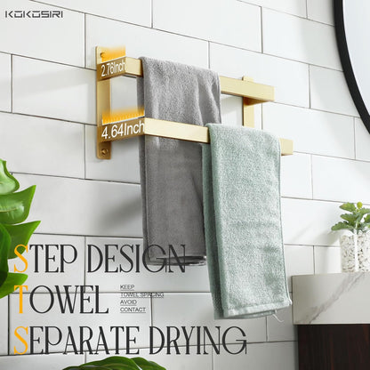 KOKOSIRI Towel Bars Black Bath Towel Holders 20 Inches Bathroom 2-Tiers Ladder Towel Rails Wall Mounted Towels Shelves Rack Stainless Steel, B5008BK-L20
