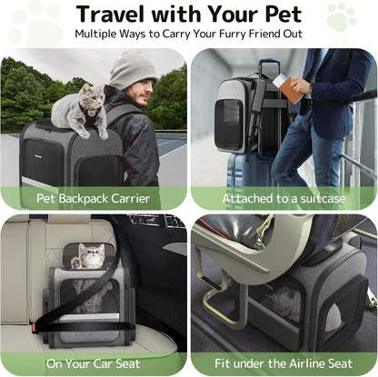 Cat Carrier Backpacks Pawtners Expandable Cat Backpack with Breathable Mesh, Pet Carrier Backpack for Cats Small Dogs Puppies Up to 25 LBS, Dog Carrier Backpack for Travel Hiking Camping Outdoor