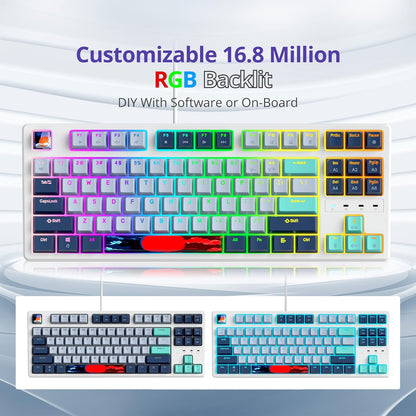 Owpkeenthy Full Size Green Mechanical Gaming Keyboard with Number Pad, Wired 100% Office NKRO Keyboard RGB Backlit 104 Keys with Red Switch for PC Gamer (104 Matcha)