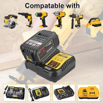 AMICROSS 2 Pack 20V 5000mAh Battery Replacement for Dewalt 20V Battery Compatible with DCB206 DCB200 DCB201 DCB204 20 Volt Lithium-Ion MAX DCD/DCF/DCG Series Cordless Tools & Chargers DCB112 DCB115