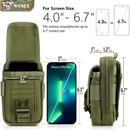 WYNEX Tactical Compass Phone Pouch, Large Molle Smartphone Holster Case Double Capacity Small Utility EDC Pouch with Compass Buckle and Carabiner