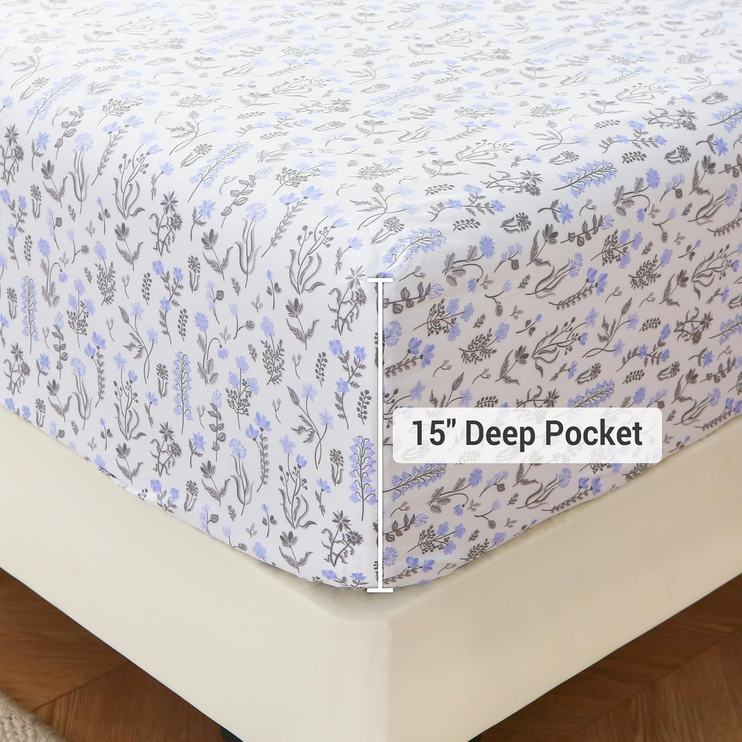 Viviland Floral Queen Sheet Set - 4 Piece Vintage Pink & Yellow Flower Patterned Bed Sheets - Soft, Breathable Microfiber Sheets with Deep Pocket, Non-Slip Fitted Sheets & Pillowcases