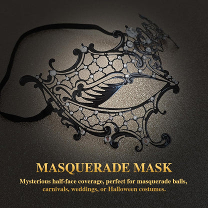 GYGYL Masquerade Mask for Women, Elegant Metal Mask with Sparkling Rhinestones, Adjustable Comfort Fit for Costume Parties, Halloween, Mardi Gras, Venetian Balls