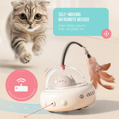 Li & Zhao Cat Laser Toy Automatic - Laser Cat Toys for Indoor Cats 2 in 1 Cat Laser Pointer Toy Interactive Cat Toy Electronic Cat Toy Rechargeable Moving Feather Cat Wand for Bored Cats Kittens
