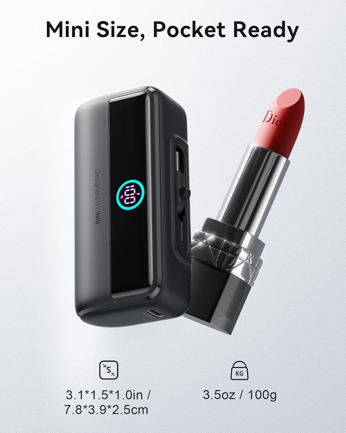 INIU Compact Portable Charger, 5500mAh Power Bank with Build-in USB-C Connector, 22.5W PD Fast Charging Powerbank, Family Flight Cruise Ship Essential Phone Charger for iPhone 16 15 Samsung, Orange