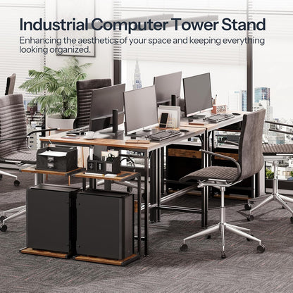 HOOBRO Computer Tower Stand, PC Stand with Charging Station, 2-Tier PC Tower Stand with Locking Caster Wheels, CPU Stand Fits Most PCs, for Floor, for Home Office Rustic Brown BF01UCJ01G1