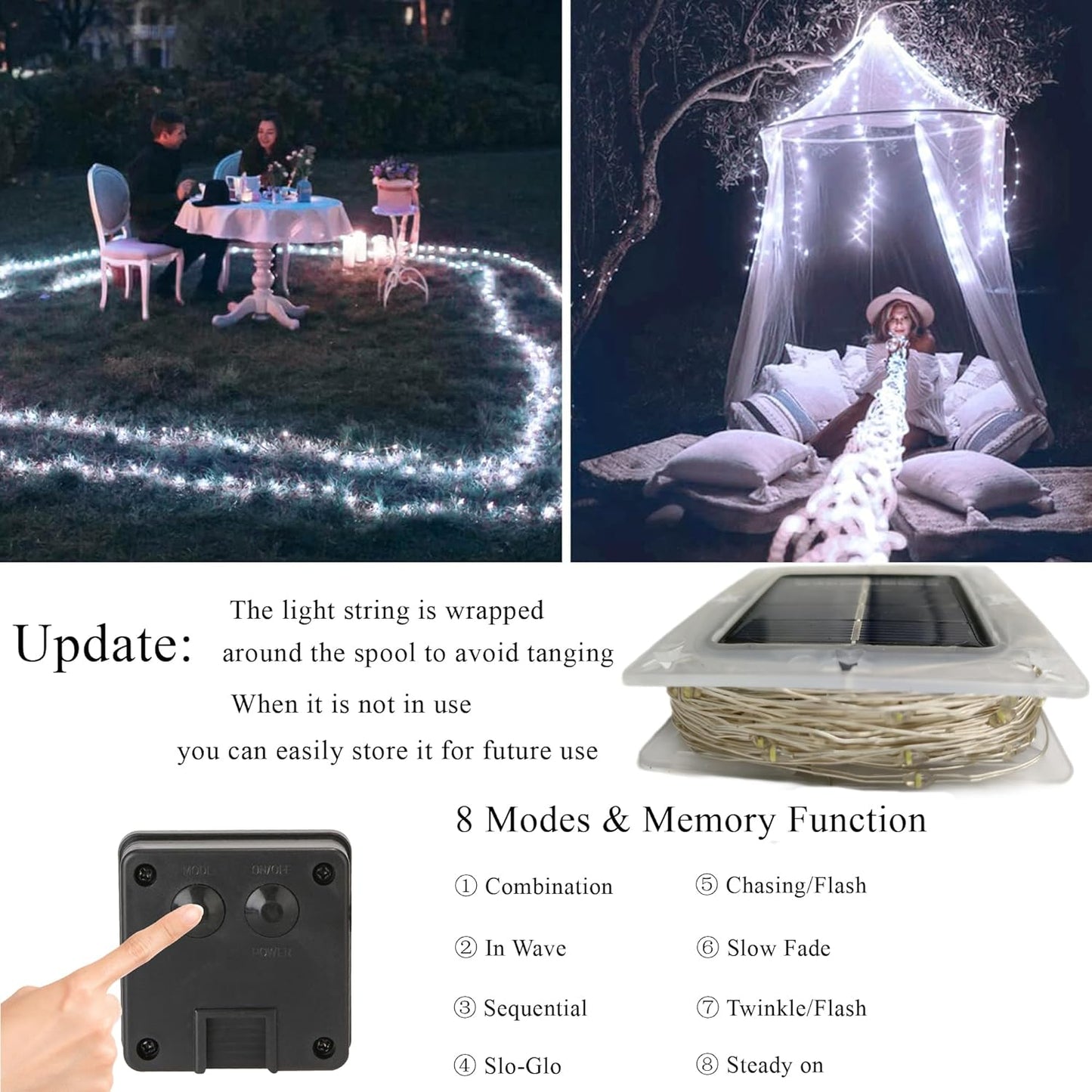 Joomer Solar String Lights Outdoor, 2Pack Total 80FT 240LED 8 Modes Solar Fairy Lights, Super Bright Waterproof Twinkle Lights for Tree, Patio, Garden, Outdoors (White)