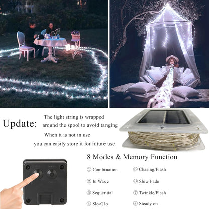 Joomer Solar String Lights Outdoor, 2Pack Total 80FT 240LED 8 Modes Solar Fairy Lights, Super Bright Waterproof Twinkle Lights for Tree, Patio, Garden, Outdoors (White)