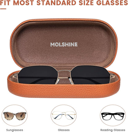 molshine Hard Shell Leather Sunglasses Case,Classic Large Glasses Case for Women Men,Sunglass Eyeglasses