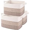 OrganiHaus Soft Woven Baskets for Storage Organization Set of 3, Cotton Rope Nursery Storage Baskets for Shelves, Square Book Bins, Bathroom Towel Hamper, Dog Toy Bins, Panier Rangement - Light Honey