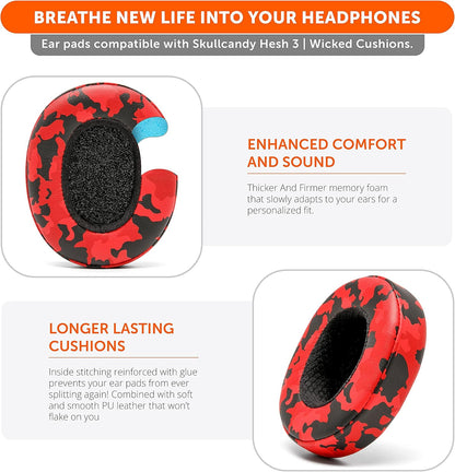 WC Replacement Earpad Cushions for Skullcandy Hesh 3 & Crusher Over-Ear Headphones Made by Wicked Cushions | Improved Durability and Thickness for Improved Comfort and Noise Isolation | 90's Black