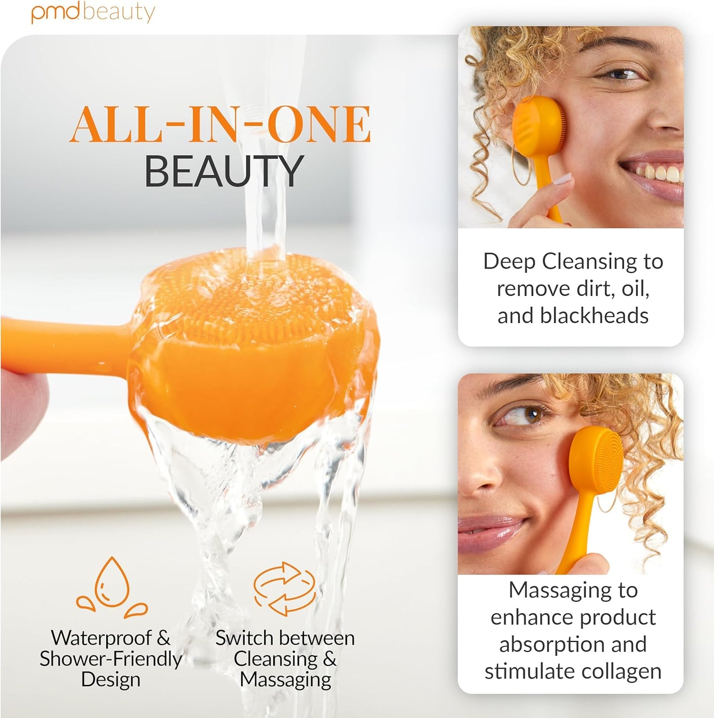 PMD Clean Mini - Smart Facial Cleansing Device with Silicone Brush & Anti-Aging Massager - Waterproof - SonicGlow Vibration Technology - Clear Pores and Blackheads - Lift, Firm, and Tone Skin