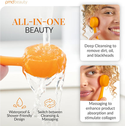 PMD Clean Mini - Smart Facial Cleansing Device with Silicone Brush & Anti-Aging Massager - Waterproof - SonicGlow Vibration Technology - Clear Pores and Blackheads - Lift, Firm, and Tone Skin