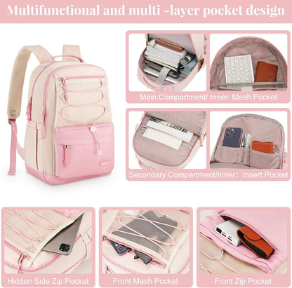 WINDARS School Backpack for Teens Girls, Aesthetic College Backpack Large Bookbag for Women Students Fashion 15.6 Inch Laptop Bag for Work Travel (Khaki Beige)