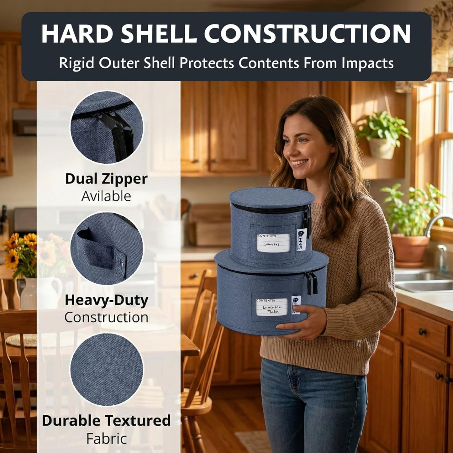 Hard Shell China Storage Containers | Dish Storage Boxes | Moving Storage Containers | Dinnerware Organizer Set | Seasonal Storage Solutions - PuriLite