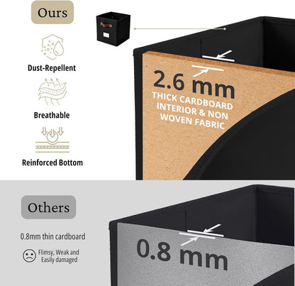 DECOMOMO Cube Storage Bin, Storage Cubes with Labels, Baskets for Shelves Kallax Linen Closet Organizers (Cube 10.5x11"/ 6pcs, Black)