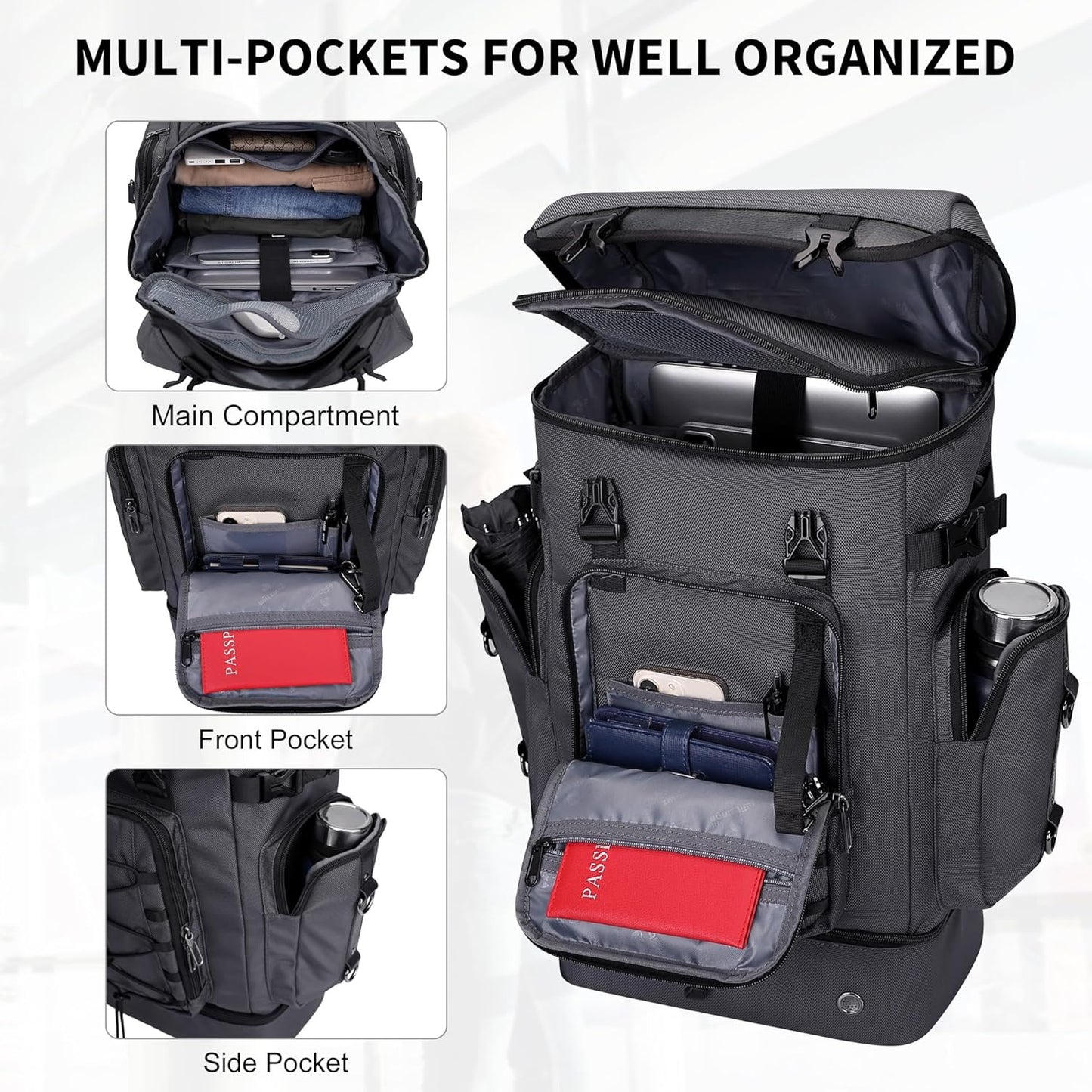 WITZMAN Travel Backpack for Men Women Carry on Bags for Airline Approved Convertible Duffle Luggage Backpack Shoe Compartment