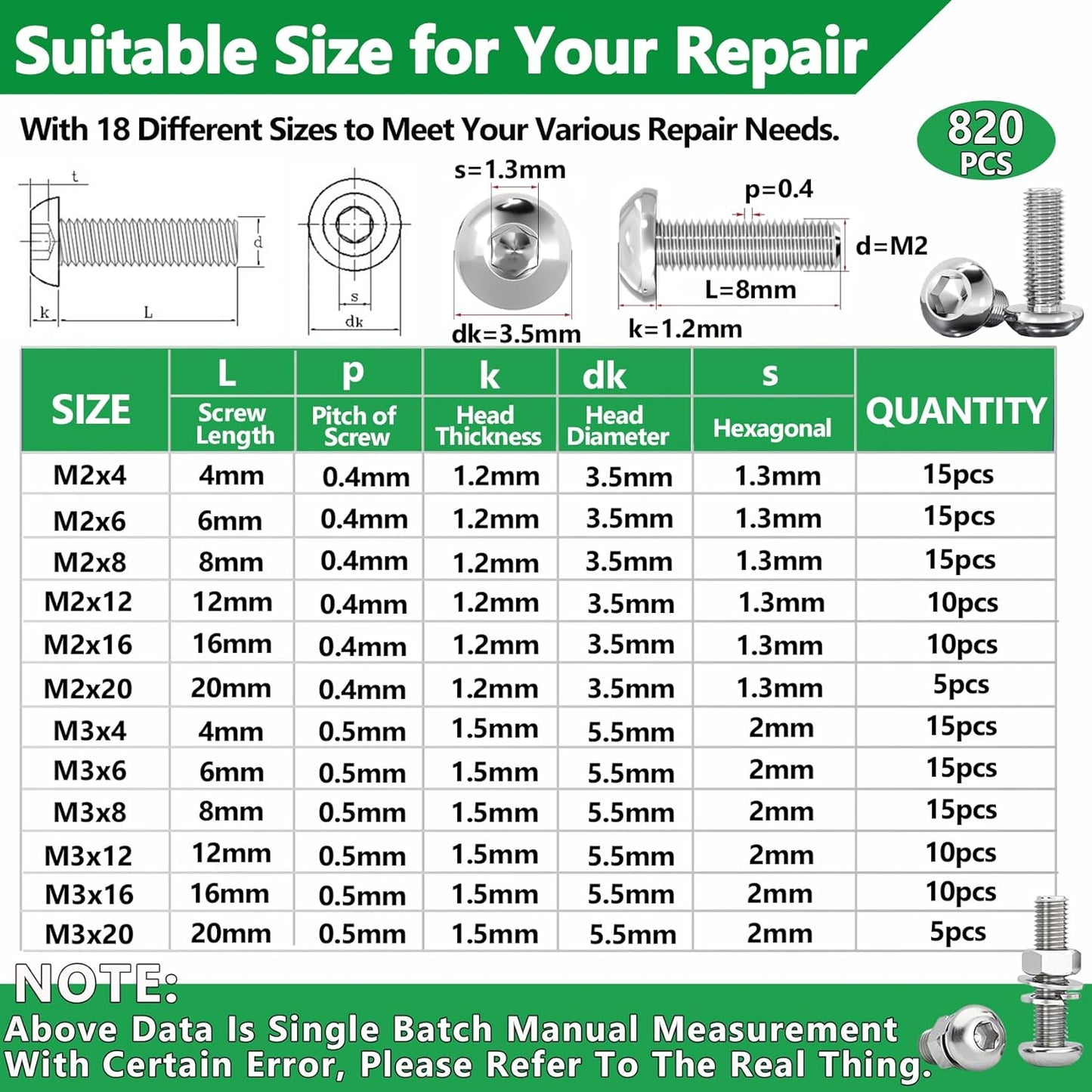 860PCS Metric Screw Assortment Kit, M2 M3 M4 M5 Machine Screws with Lock & Flat Washers, 10.9 Grade Alloy Steel, Metric Hex Button Head Cap Nuts and Bolts Assortment Kit with 4 Wrenches
