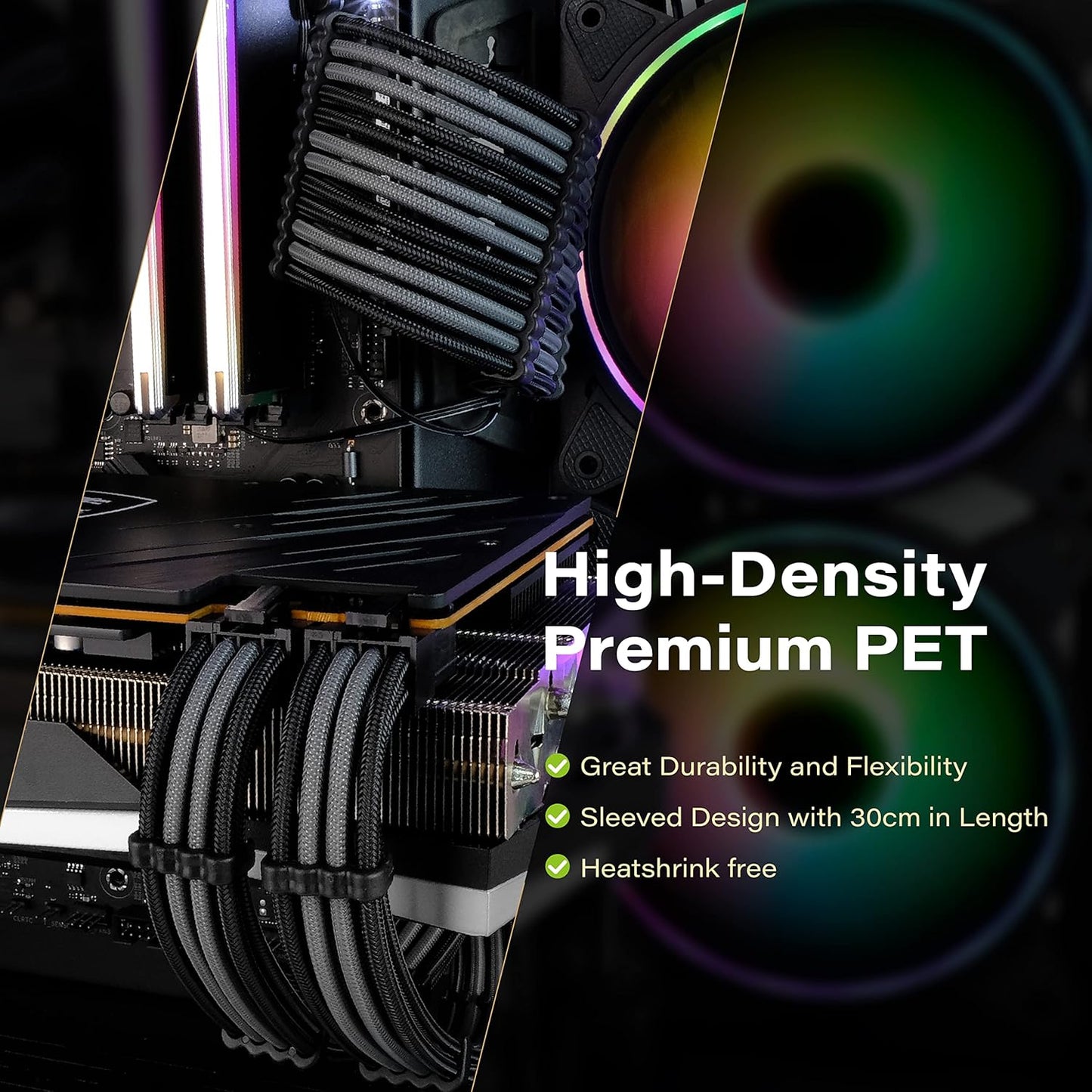 EZDIY-FAB PSU Extension Cable Sleeved Custom Mod PC Power Supply Cable, Soft Nylon Braided with Comb Kit 24PIN/8PIN to 6+2Pin/ 8PIN to 4+4PIN-30CM 300MM - All White Edition