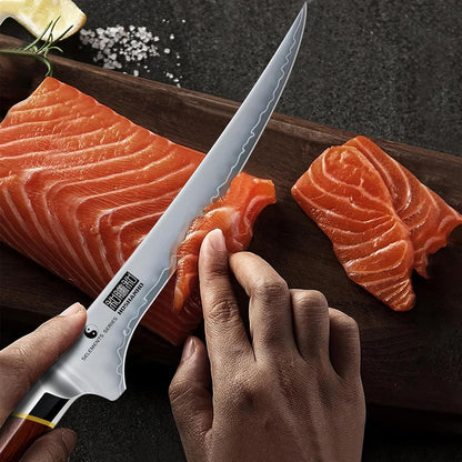 HOSHANHO Fillet Knife 7 Inch, Professional Japanese Super Steel Boning Knife for Meat Chicken Cutting, Japanese Fish Fillet Knife with Ergonomic Red Sandal Wooden Handle