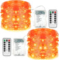 LYHOPE Orange Halloween Lights, 2 Pack 33ft 100 Led Battery Operated Halloween Lights, Waterproof 8 Modes with Remote Copper Wire String Lights for Halloween Holiday Party Carnival Decorations