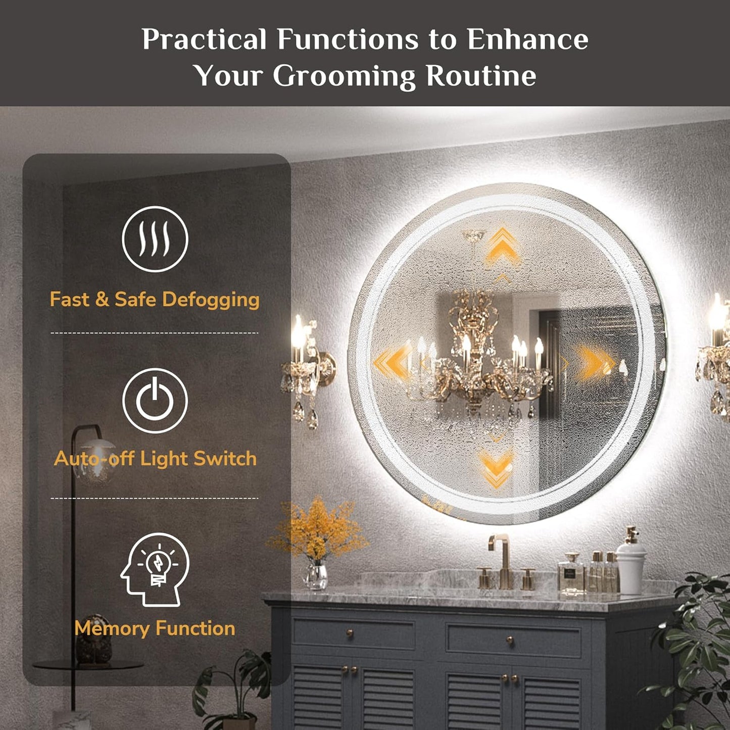 Keonjinn 40 x 32 Inch LED Bathroom Mirror with Acrylic, Backlit Mirror Anti-Fog, Lighted Bathroom Mirror for Wall, CRI90 High Definition Dimmable Large Makeup Mirror(Horizontal/Vertical)
