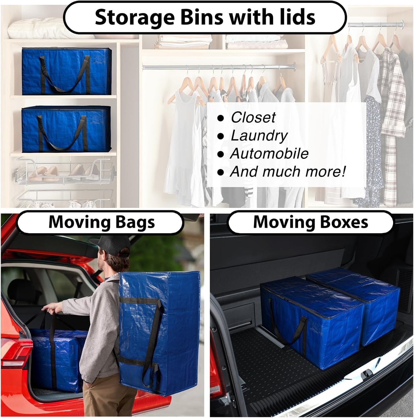 Heavy Duty Moving Bags Set of 8 – Extra Large Storage Bags with Backpack Straps, Zippers and Handles for Moving, Travel, Dorm Rooms and Seasonal Storage - PuriLite