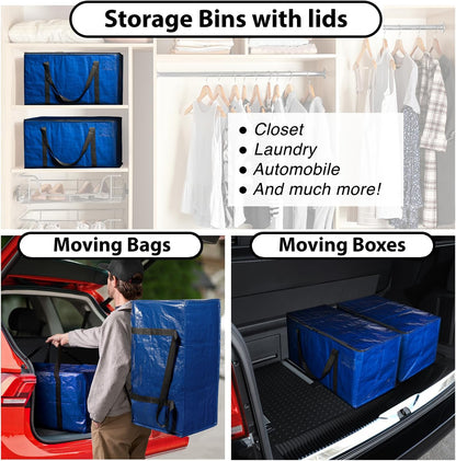 Heavy Duty Moving Bags Set of 8 – Extra Large Storage Bags with Backpack Straps, Zippers and Handles for Moving, Travel, Dorm Rooms and Seasonal Storage - PuriLite