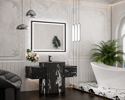 TETOTE 28x36 LED Mirror for Bathroom Black Metal Frame Frontlit & Backlit Lighted Vanity Mirror Baroque Gothic Anti Fog Stepless Dimmable White/Warm/Natural,Wall Mounted(Horizontal/Vertical)
