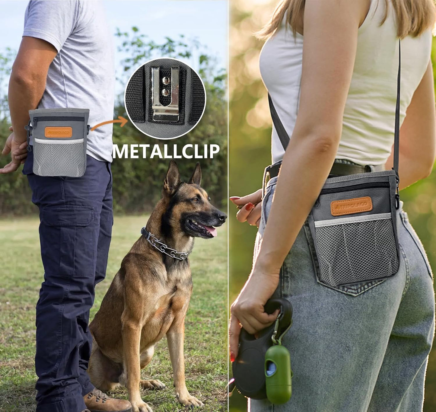 TRIPOLACO Dog Treat Pouch, Large Treat Pouches for Pet Training with Multiple Pockets, Built-in Poop Bag Dispenser & Phone Holder, 3 Wear Styles, Ideal Dog Treat Bag for Training & Walks