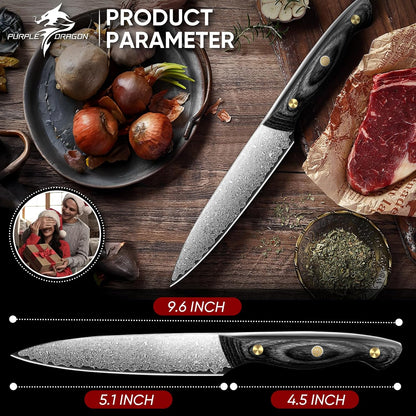 Purple Dragon Damascus Fish Fillet Knife - 7 inch Flexible Boning Knife with VG10 Core, Kitchen Slicing Knife with Full Tang Handle, Birthday Dad Mom Gift