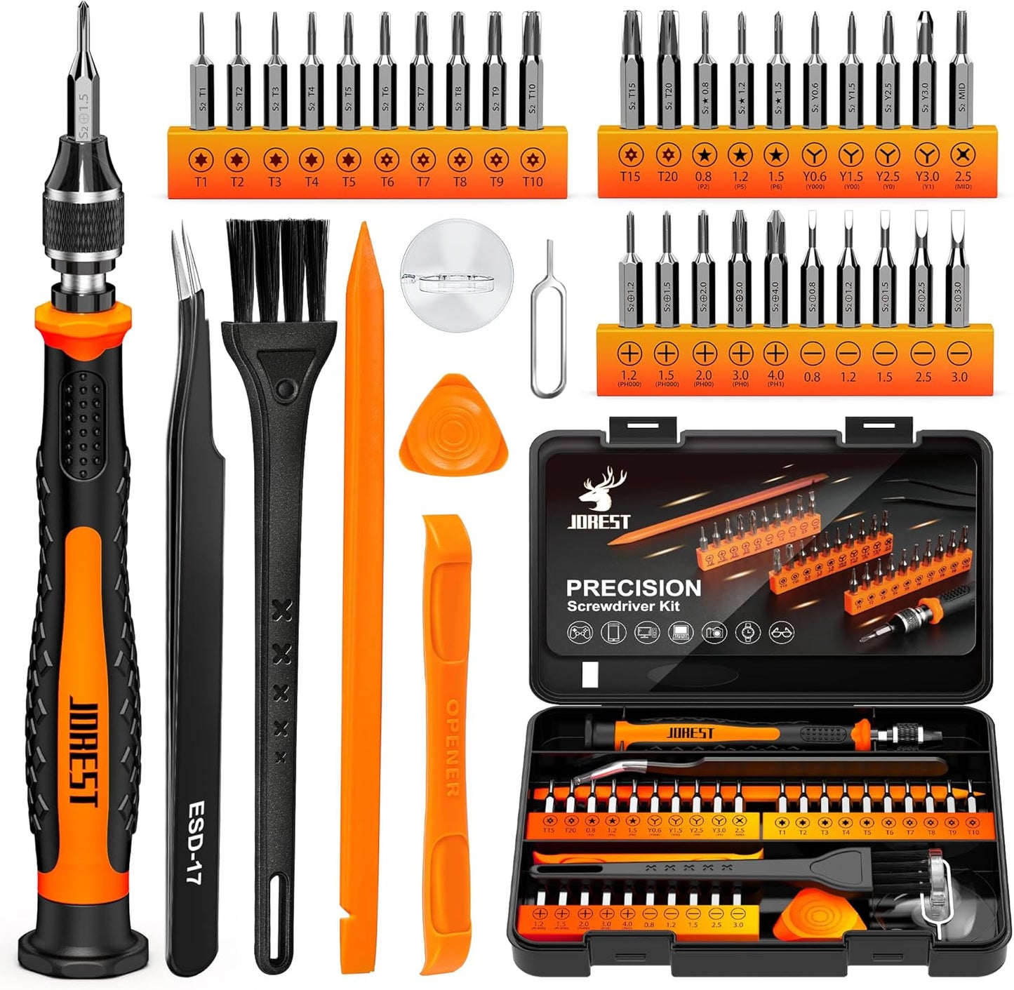 JOREST 38-Piece Precision Screwdriver Set S2 Steel, Magnetic Security Bit Repair Tool Kit with Torx, Triwing & Pentalobe - PuriLite