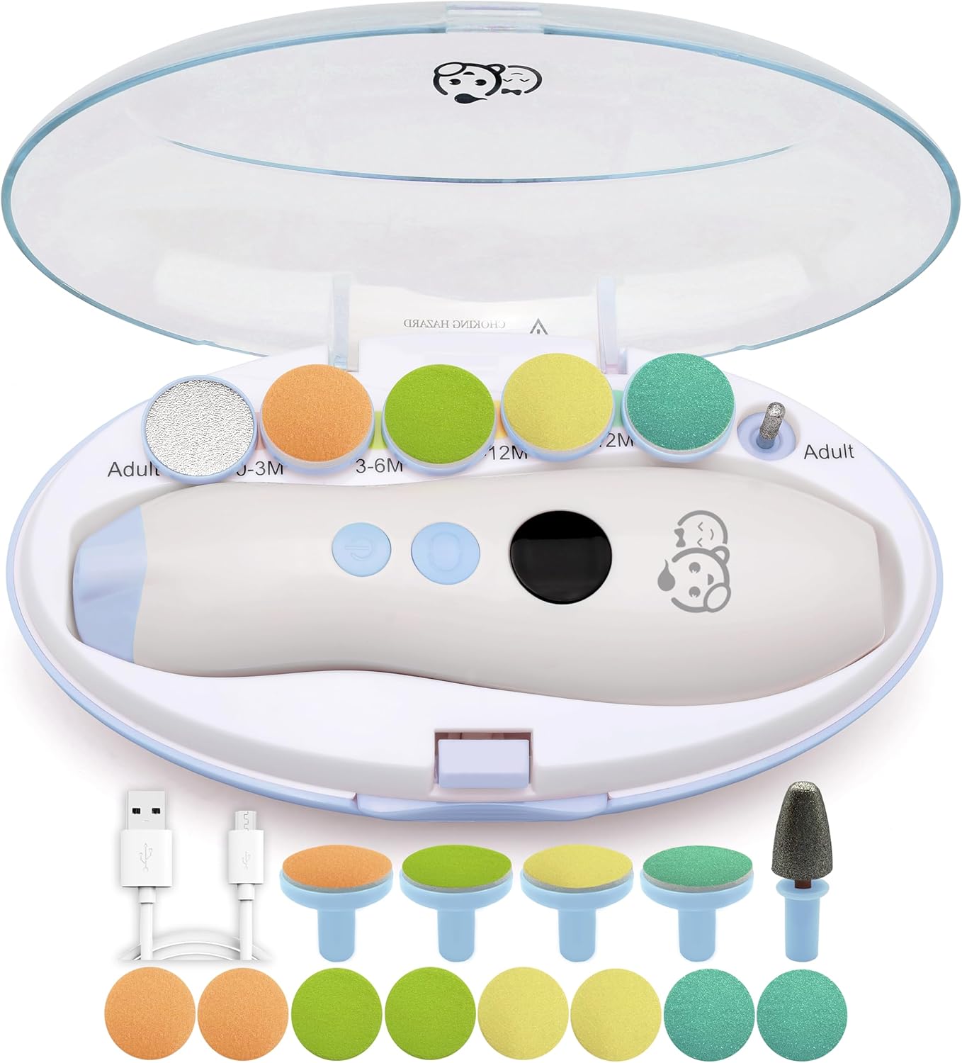 Royal Angels Rechargeable Baby Nail Clippers 20 in 1, Safe Electric Nail Trimmer, Baby Nail Kit, Additional Replacements, Newborn Toddler Toes and Fingernails, Trim and Polish (Rechargeable, Snow)