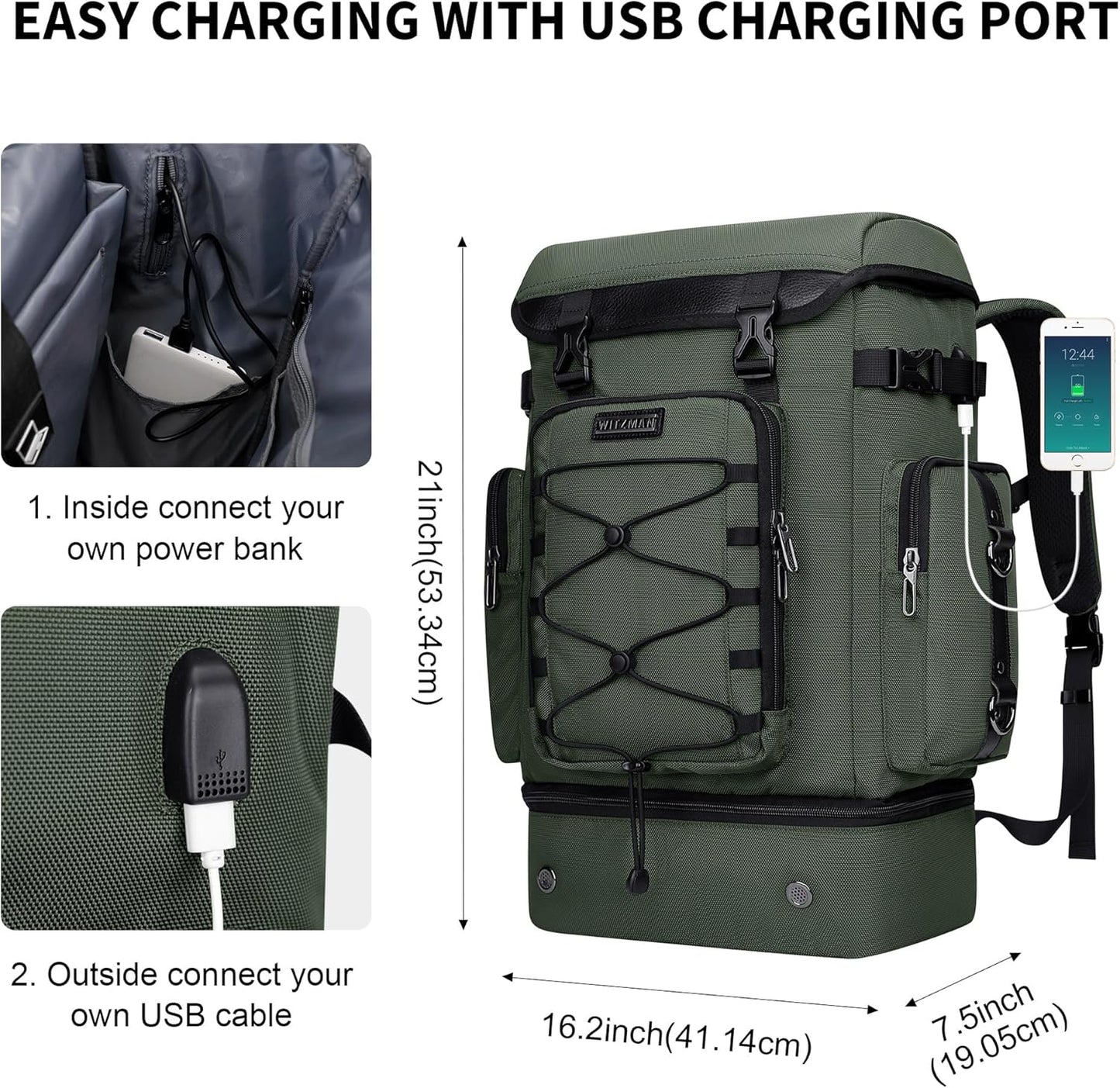 WITZMAN Travel Backpack for Men Women Carry on Bags for Airline Approved Convertible Duffle Luggage Backpack Shoe Compartment