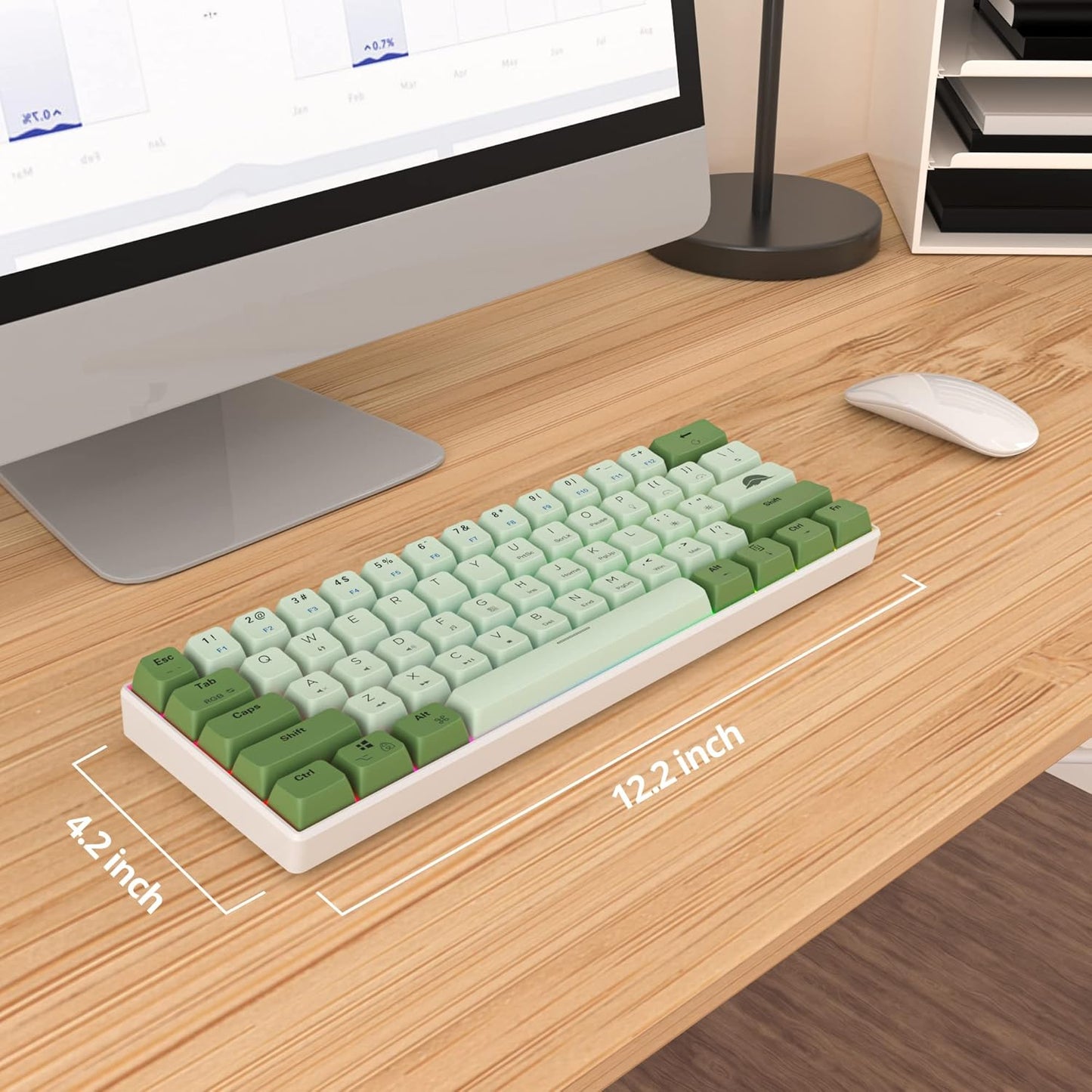 Fogruaden Full Size Mechanical Keyboard, Green Matcha Keyboard, Wired USB 104 Keys RGB Backlit Gaming Keyboard with Number Pad, Red Switches, NKRO Mechanical Keyboard for Windows Laptop PC Gamer