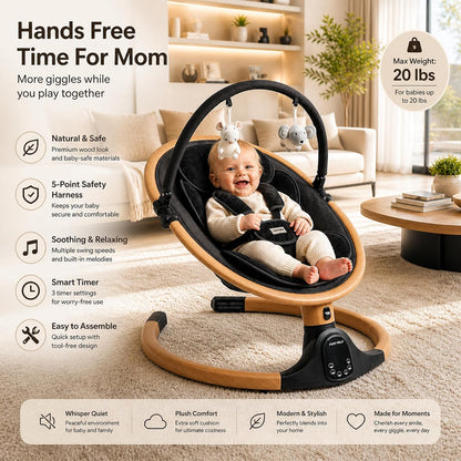 Baby Swings for Infants, Infant Swing, 3 Seat Positions, 5 Point Harness Belt, 5 Speeds and Remote Control - Portable Baby Swing for Indoor and Outdoor