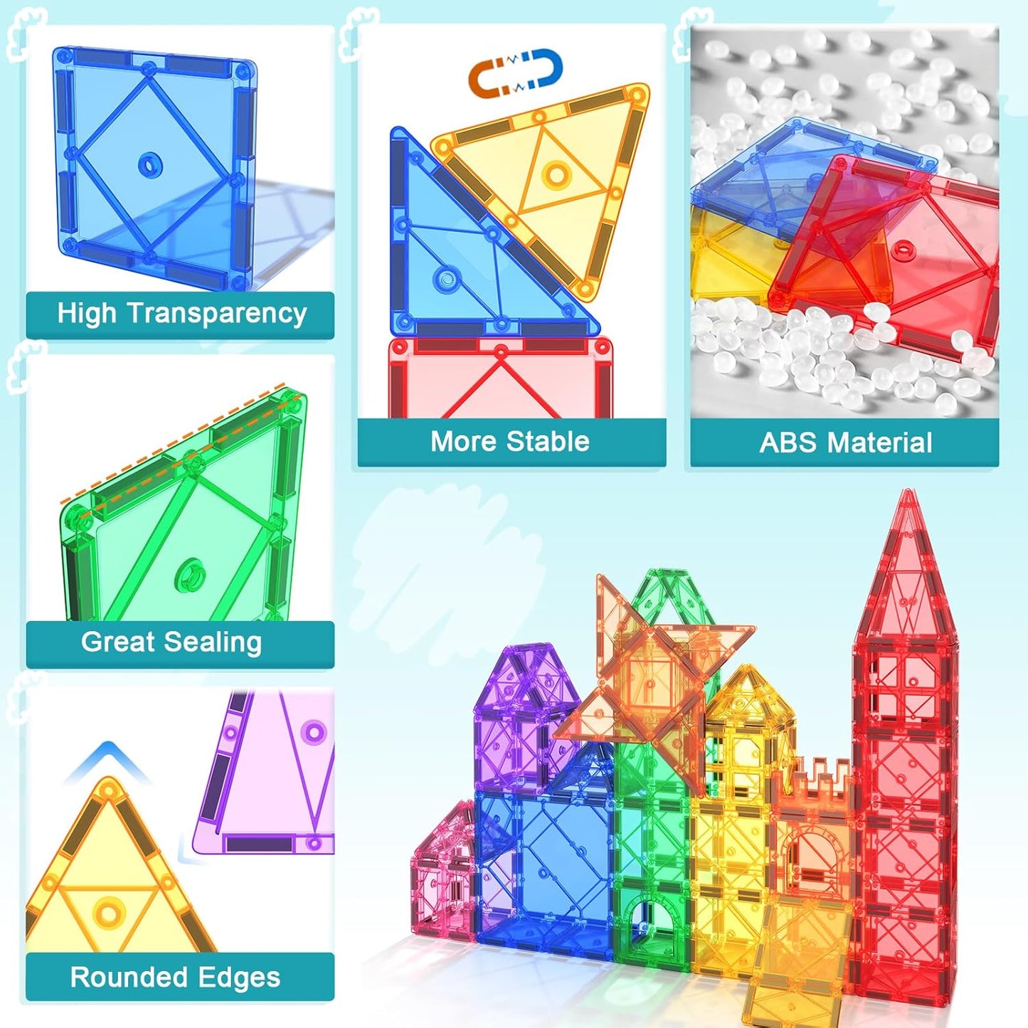 Magnetic Tiles Building Blocks 102pcs Advanced Set STEM Toys for 3+ Year Old Boys and Girls Montessori Toys Toddler Kids Activities Games Christmas New Year Gifts Classroom Must Haves School Supplies