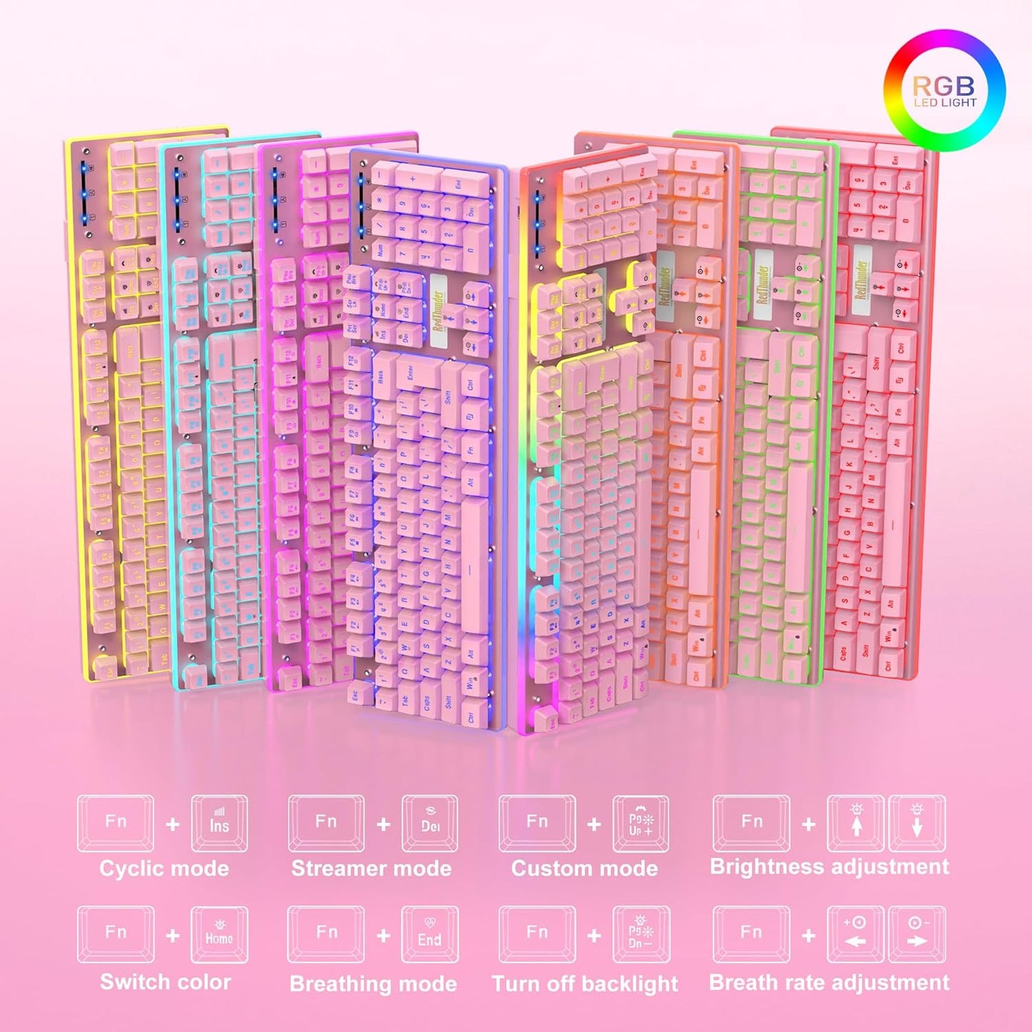 RedThunder K10 Wired Gaming Keyboard and Mouse Combo, True Backlit, Soft Leather Wrist-Rest, Mechanical Feel Anti-ghosting Keyboard + 7D 3200DPI Mice for PC Gamer (White)