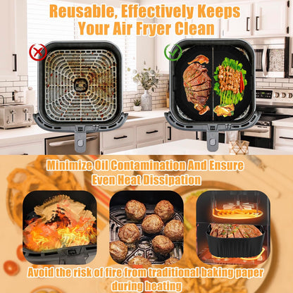 Silicone Air Fryer Liner, 3 PCS 9 Inch Square Air Fryer Basket Liners,Silicone Tray, Air Fryer Inserts for 6 to 9 QT, Reusable Air Fryer Accessories for Cosori Philips Ninja Oven Microwave