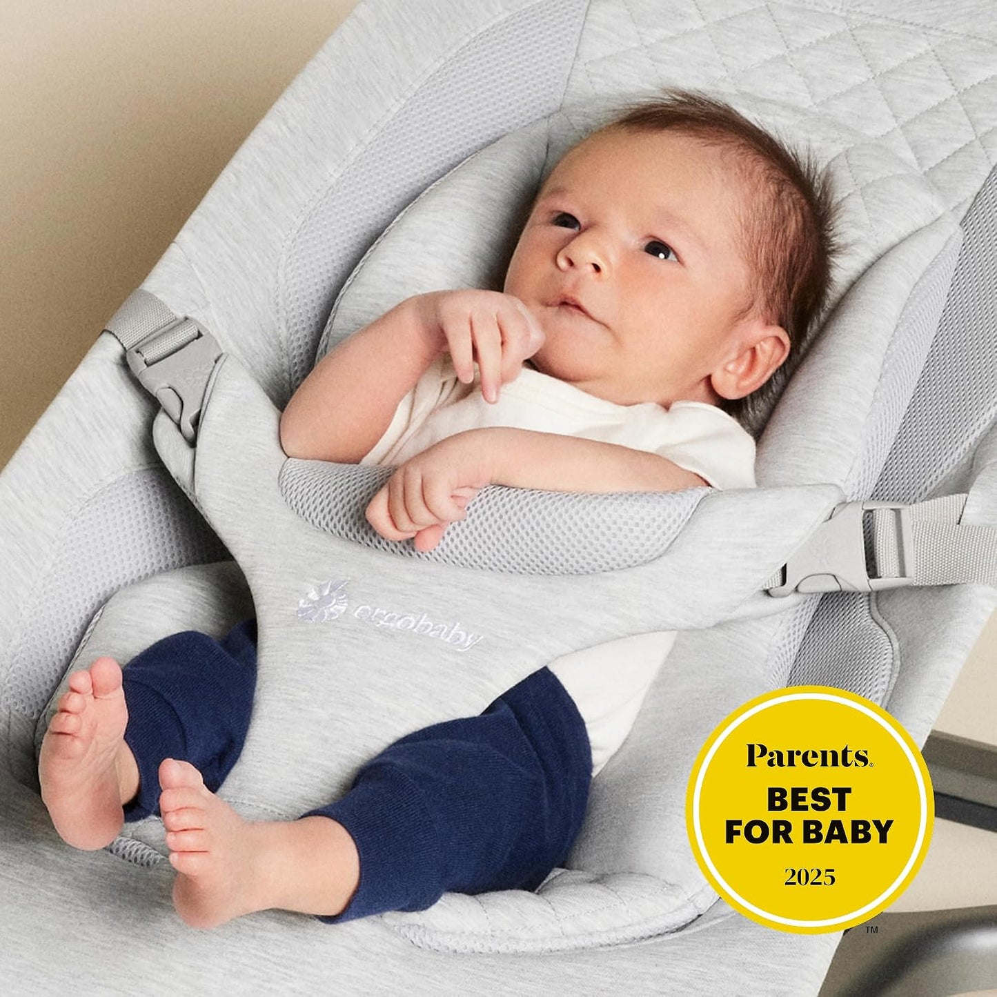 Ergobaby Evolve 3-in-1 Bouncer Seat for Babies and Toddlers 5.5-25 lbs Multi Position Baby Bouncer Seat with Adjustable Heights, Secure Harness, Newborn Insert, Light Grey