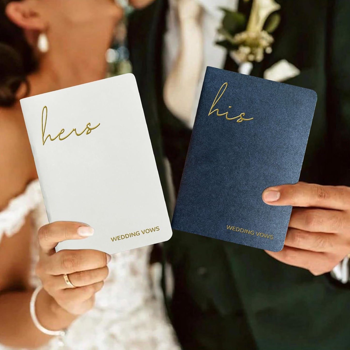 WeddingGiftsWedding Vow Books His and Hers Soft Touch Gold Foil Engraving Vow Books Wedding Essentials Wedding Accessories(TR-HH-Black)