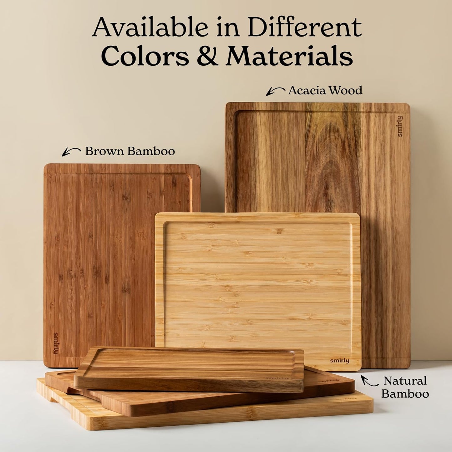 SMIRLY Wood Cutting Boards For Kitchen Meal Prep & Serving, Bamboo Cutting Board Set, Charcuterie Chopping Boards and Wooden Cutting Boards for Kitchen
