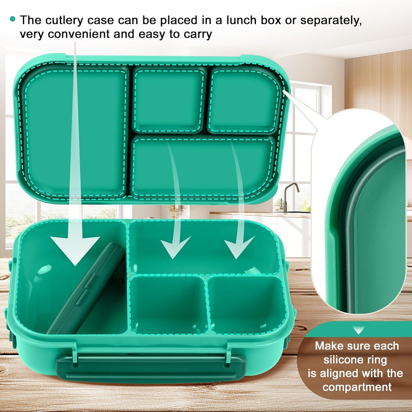 Amathley Lunch Box Kids,Bento Box Adult Lunch Box,Leakproof Lunch Containers for Adults/Kids/Toddler,1200ML-4 Compartments bento Lunch box with Utensil,Microwave & Dishwasher Safe(Dark Gray)