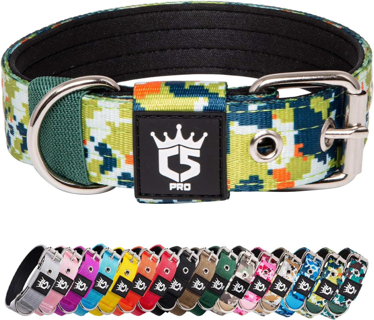 TSPRO Tactical Dog Collar 1.5 inch Wide Dog Collar Military Grade Strong Dog Collar Thick Dog Collar Heavy Duty Metal Buckle Dog Collar(Green-L)