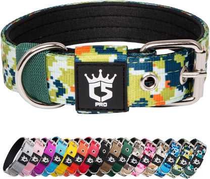TSPRO Tactical Dog Collar 1.5 inch Wide Dog Collar Military Grade Strong Dog Collar Thick Dog Collar Heavy Duty Metal Buckle Dog Collar(Green-L)
