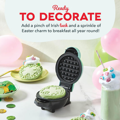 DASH Multimaker Mini System Two 4” Nonstick Removable Waffle Plates (Bunny & Shamrock) - 2Pc Plate Pack Compatible with Dash MultiMaker Mini System, Nonstick Surface