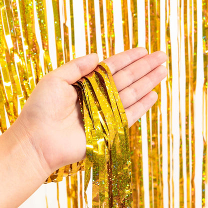 GREATRIL Iridescent Party Tinsel Fringe Backdrop Decorations - Holographic Foil Streamers Curtain for Mermaid/Under The Sea/Frozen/Ocean/Disco/Birthday Themed 3.2ft x 6.5ft - 2 PCS