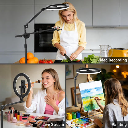 11" Ring Light with Stand, Featuring Overhead Phone Mount and Desk Ring Light with Phone Holder, Perfect for Phone Stand for Recording and Product Photography, Live Streaming YouTube TikTok