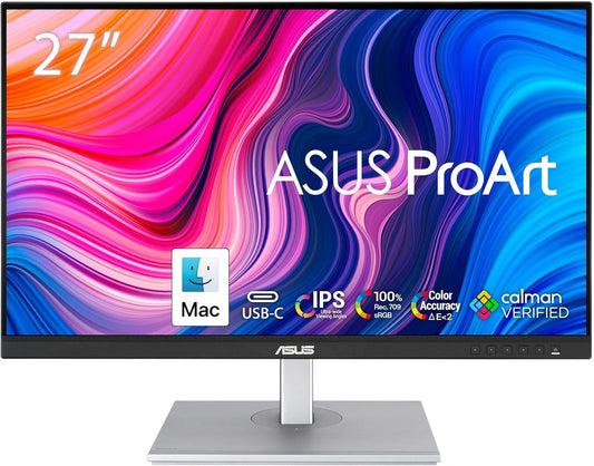 ASUS ProArt Display 27" Monitor PA278CV - WQHD (2560 x 1440), IPS, 100% sRGB, 100% Rec. 709, ΔE < 2, Calman Verified, USB Hub, USB-C, DisplayPort Daisy-Chaining, HDMI, Eye Care, Height Adjustable , BLACK/SLIVER