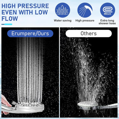High Pressure Filtered Shower Head, Handheld Shower with 8-Mode Settings 2-Power Jet with Pause Switch, Ideal for Shower Cubicles, Tubs, and Pet Cleaning (Includes Hose & Bracket)